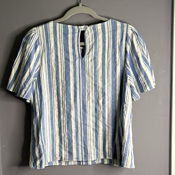Cabi Blue and White Striped Short Puff Sleeve Blouse Small Cutout Size Small - Picture 6 of 9